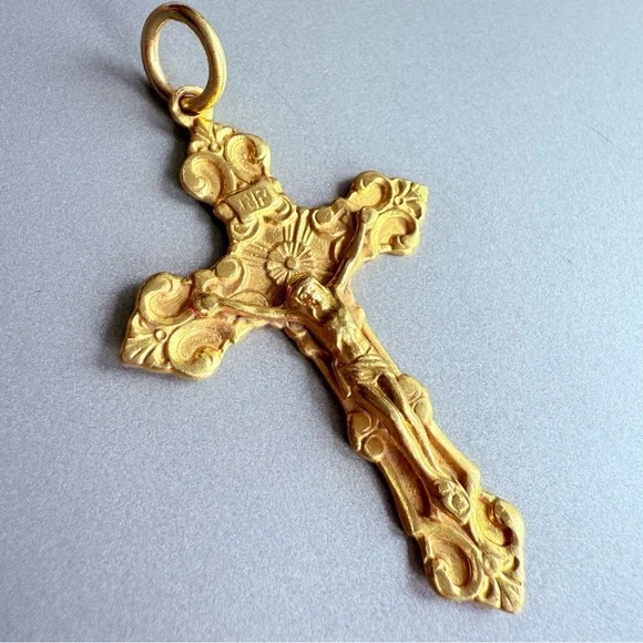 Solid 22k Yellow Gold Cross Crusifix Jesus LARGE Pendant HEAVY Necklace …